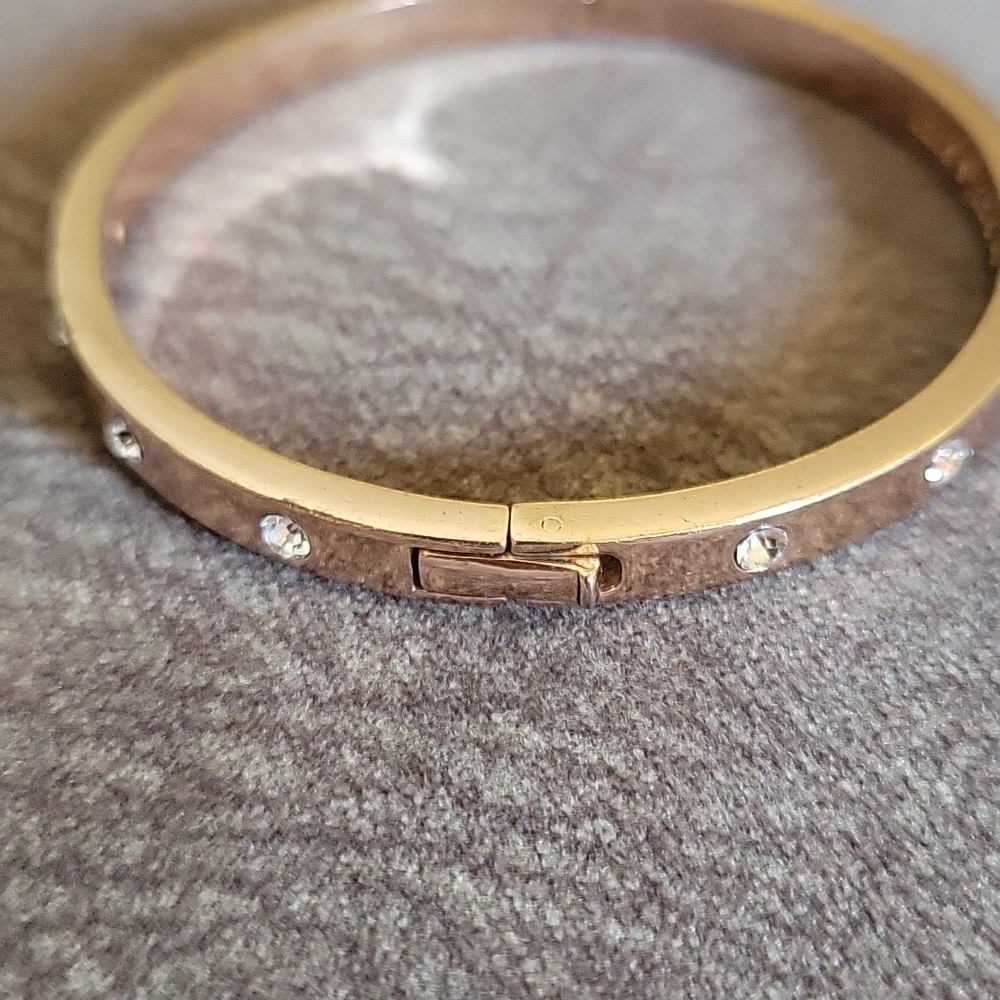Kate SPADE Rose Goldtone Rhinestone Clamp Bangle Moto Bracelet - Picture 6 of 8